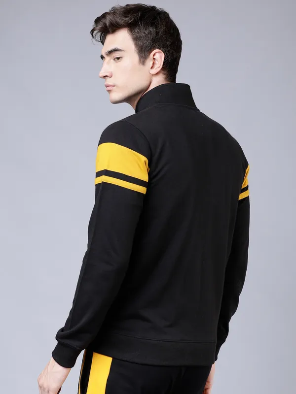 Highlander Men Black Mock Collar Front-Open Sweatshirt