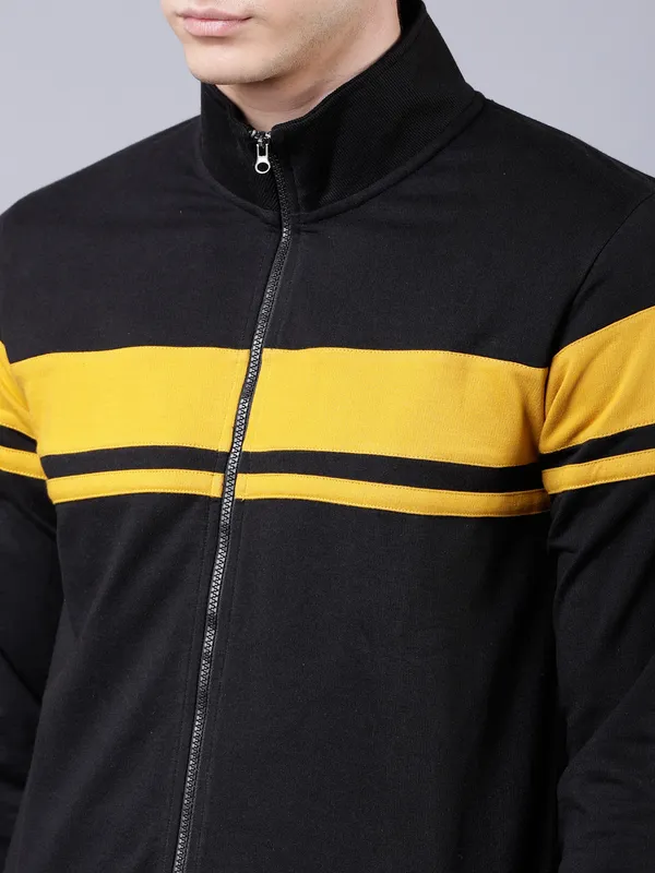 Highlander Men Black Mock Collar Front-Open Sweatshirt