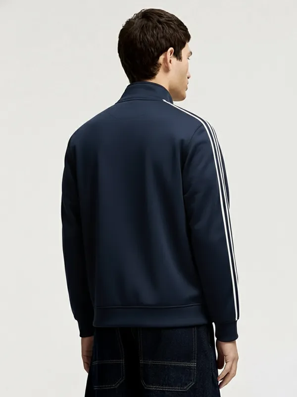 Highlander Men Navy Blue Mock Collar Front-Open Sweatshirt