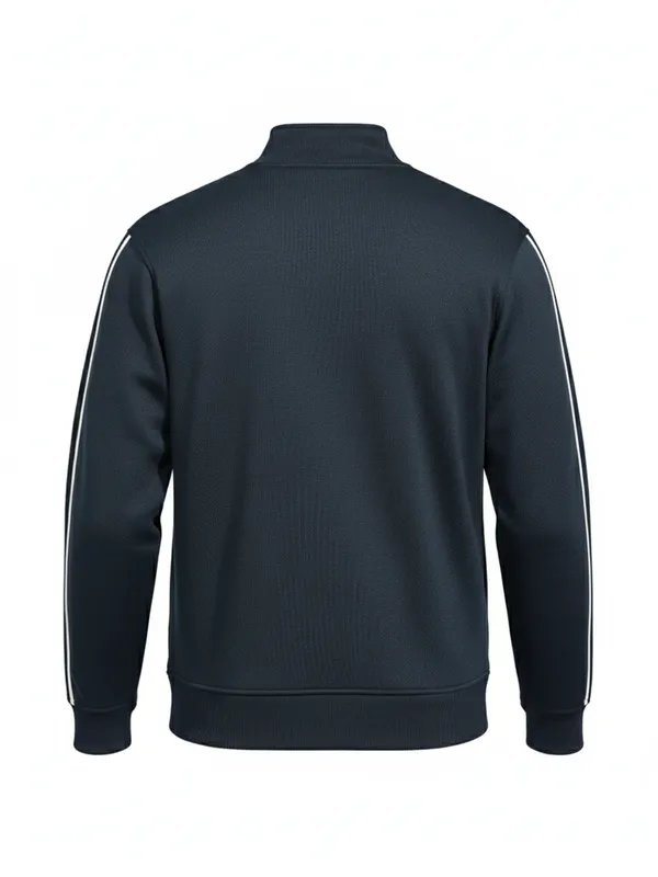 Highlander Men Navy Blue Mock Collar Front-Open Sweatshirt