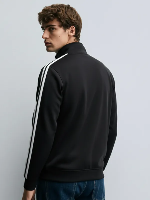 Highlander Men Black Mock Collar Front-Open Sweatshirt