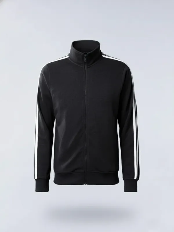 Highlander Men Black Mock Collar Front-Open Sweatshirt