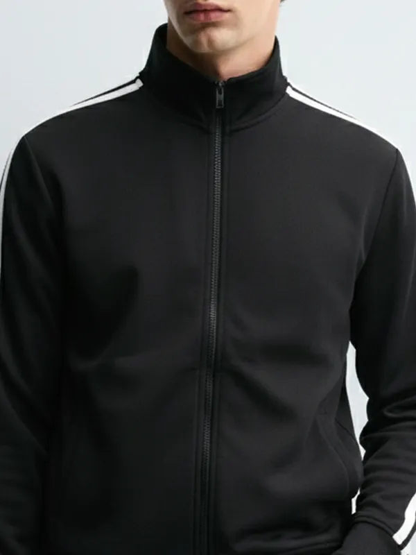 Highlander Men Black Mock Collar Front-Open Sweatshirt