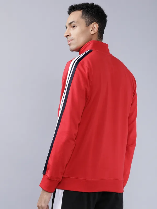 Highlander Men Red Mock Collar Front-Open Sweatshirt