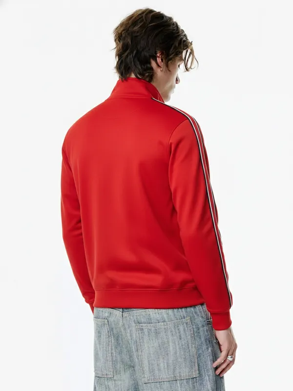 Highlander Men Red Mock Collar Front-Open Sweatshirt