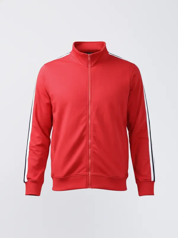 Highlander Men Red Mock Collar Front-Open Sweatshirt