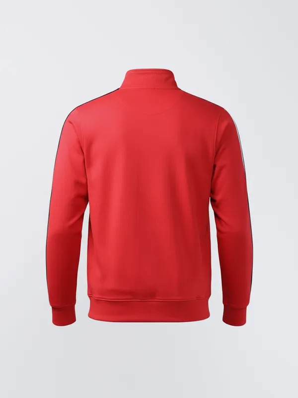 Highlander Men Red Mock Collar Front-Open Sweatshirt