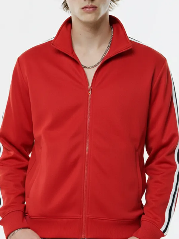 Highlander Men Red Mock Collar Front-Open Sweatshirt