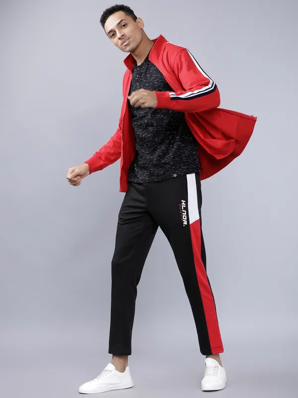 Highlander Men Red Mock Collar Front-Open Sweatshirt