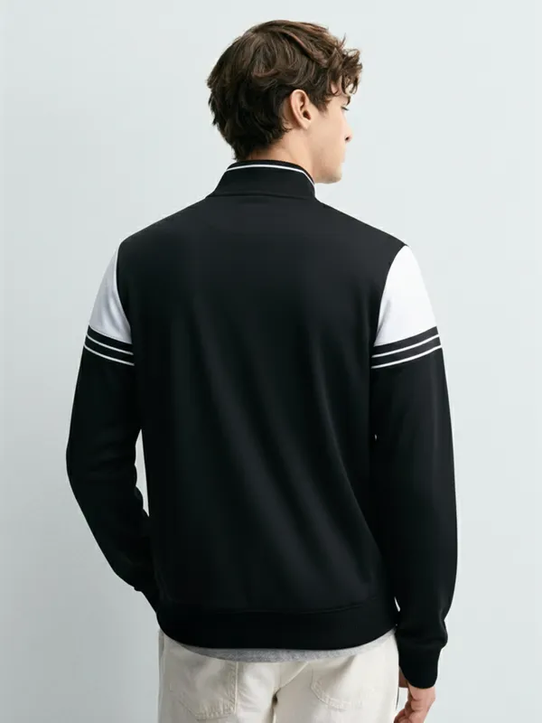 Highlander Men Black Mock Collar Front-Open Sweatshirt