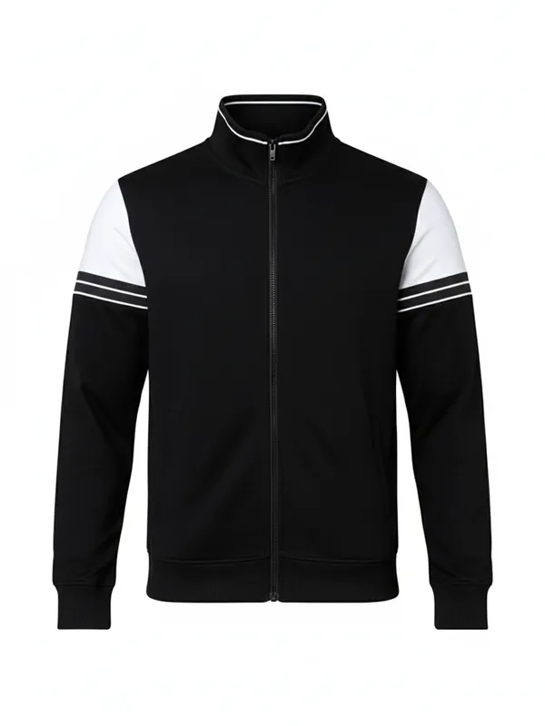 Highlander Men Black Mock Collar Front-Open Sweatshirt