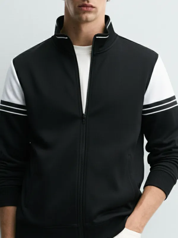 Highlander Men Black Mock Collar Front-Open Sweatshirt