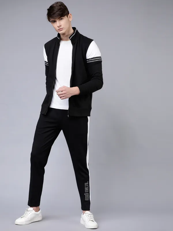 Highlander Men Black Mock Collar Front-Open Sweatshirt