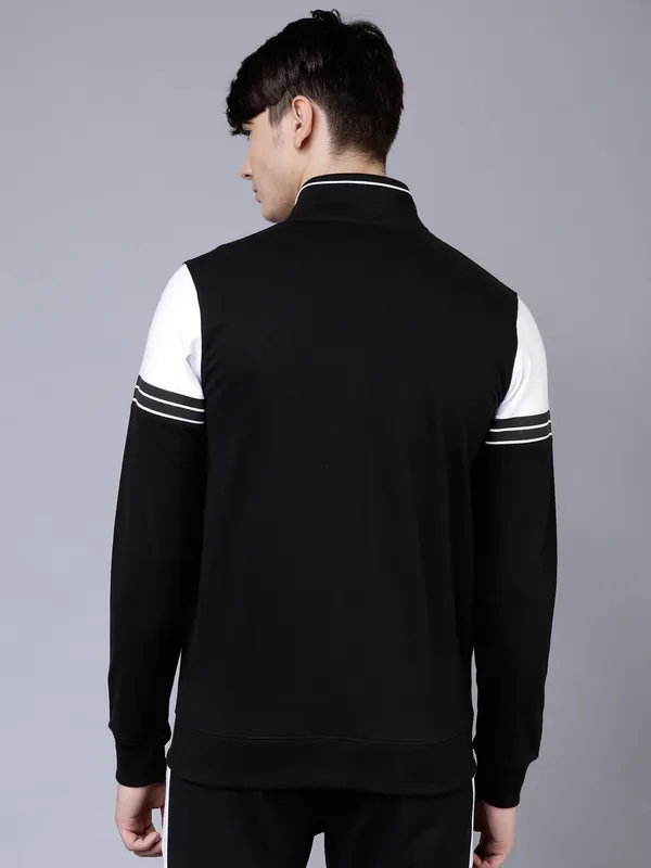 Highlander Men Black Mock Collar Front-Open Sweatshirt