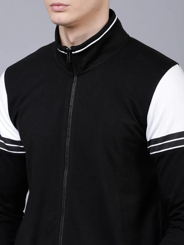 Highlander Men Black Mock Collar Front-Open Sweatshirt