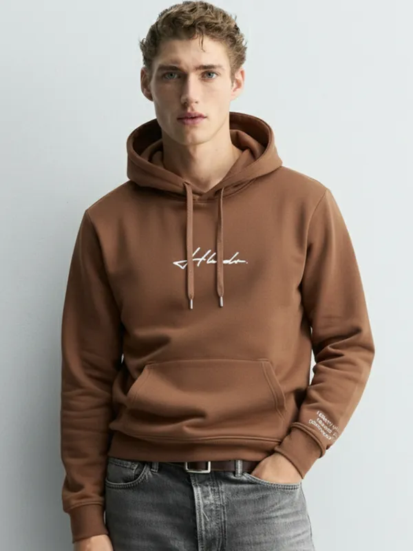 Highlander Men Brown Hooded Pullover Sweatshirt