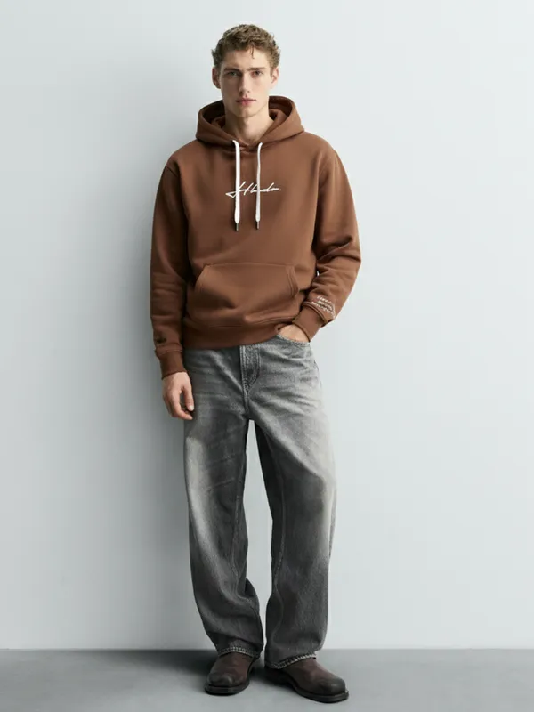 Highlander Men Brown Hooded Pullover Sweatshirt