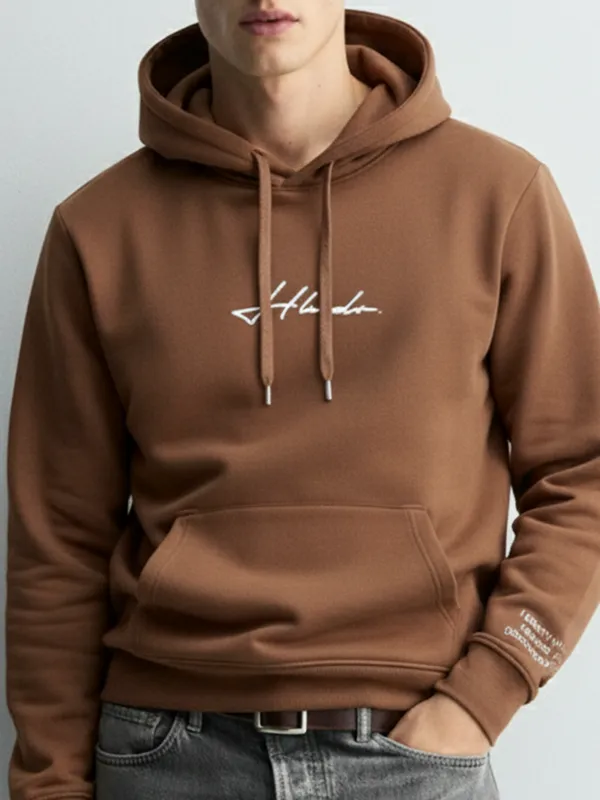 Highlander Men Brown Hooded Pullover Sweatshirt