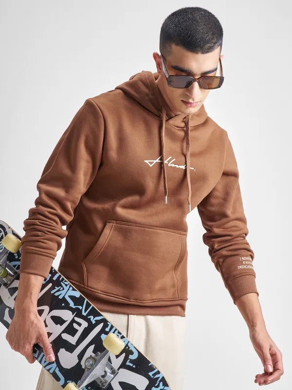 Highlander Men Brown Hooded Pullover Sweatshirt