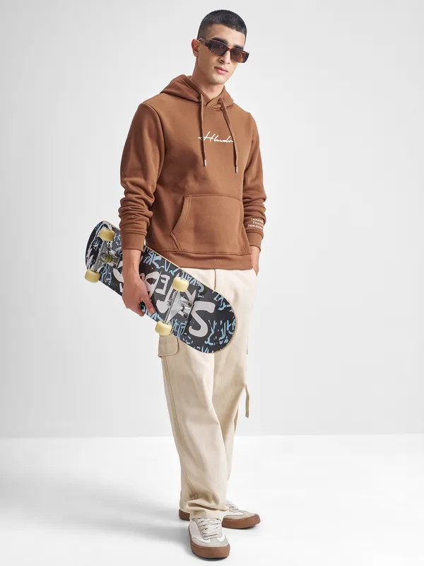 Highlander Men Brown Hooded Pullover Sweatshirt