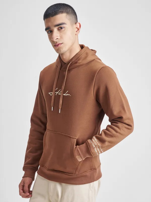 Highlander Men Brown Hooded Pullover Sweatshirt