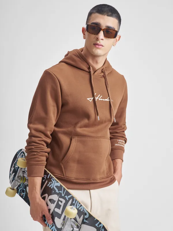 Highlander Men Brown Hooded Pullover Sweatshirt
