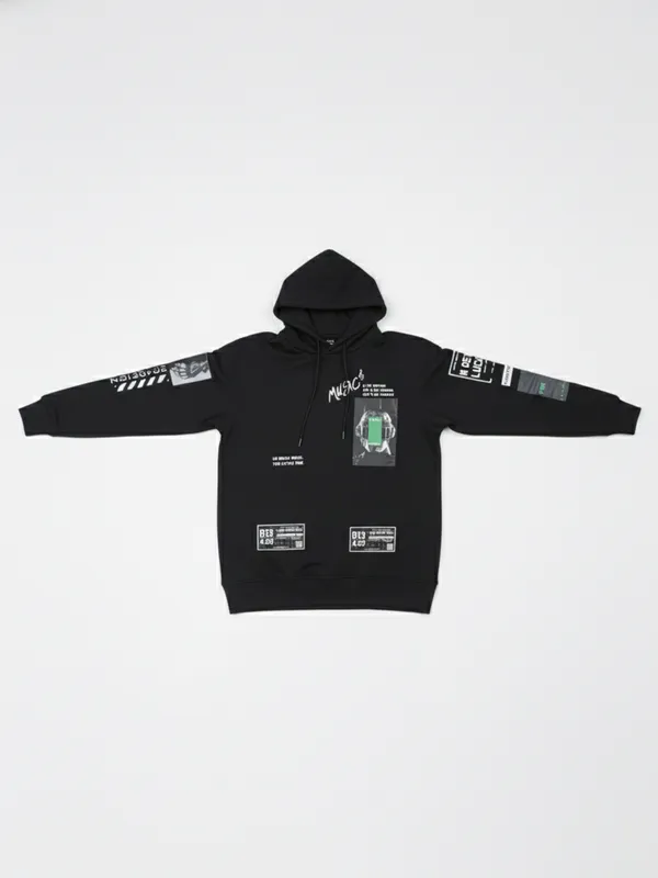 Highlander Men Black Hooded Pullover Sweatshirt