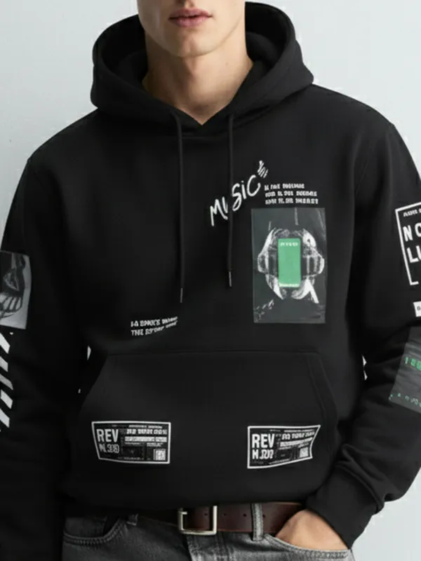 Highlander Men Black Hooded Pullover Sweatshirt