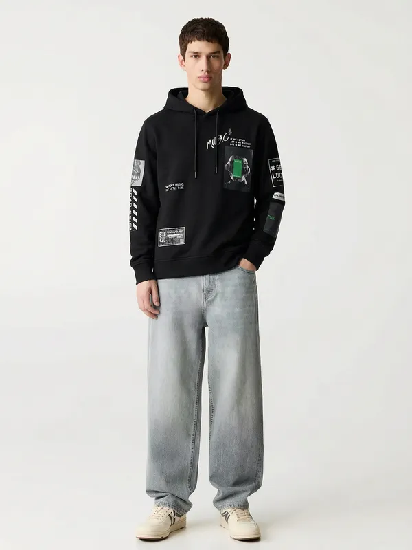 Highlander Men Black Hooded Pullover Sweatshirt