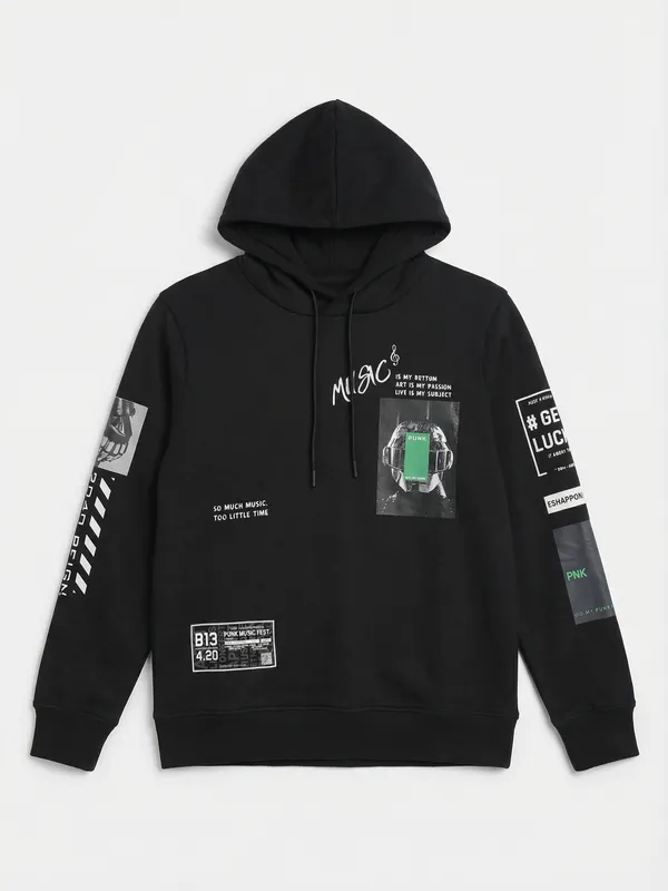 Highlander Men Black Hooded Pullover Sweatshirt