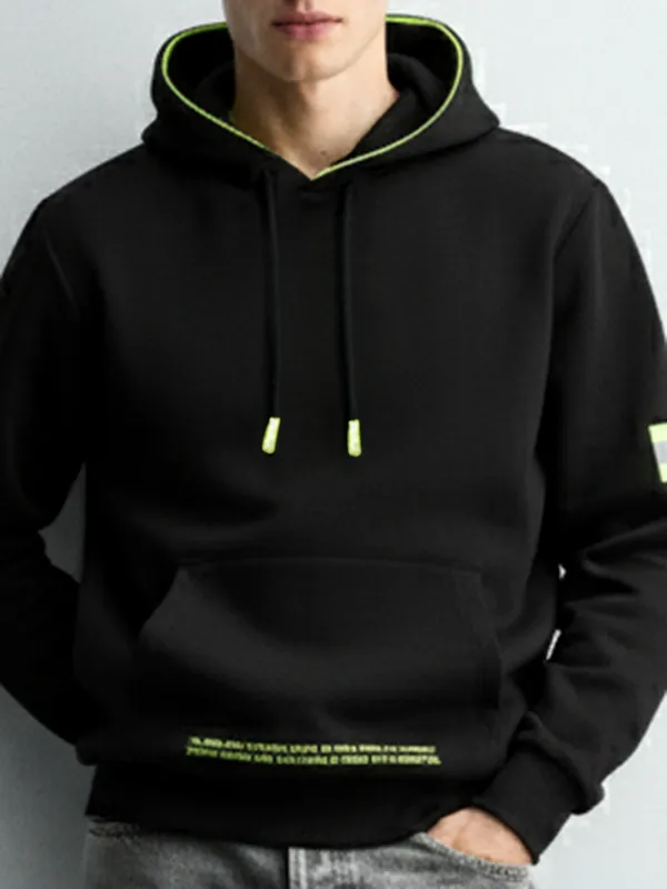 Highlander Men Black Hooded Pullover Sweatshirt