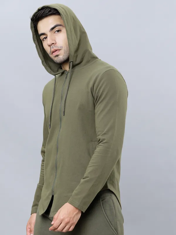 Highlander Men Olive Hooded Front-Open Sweatshirt