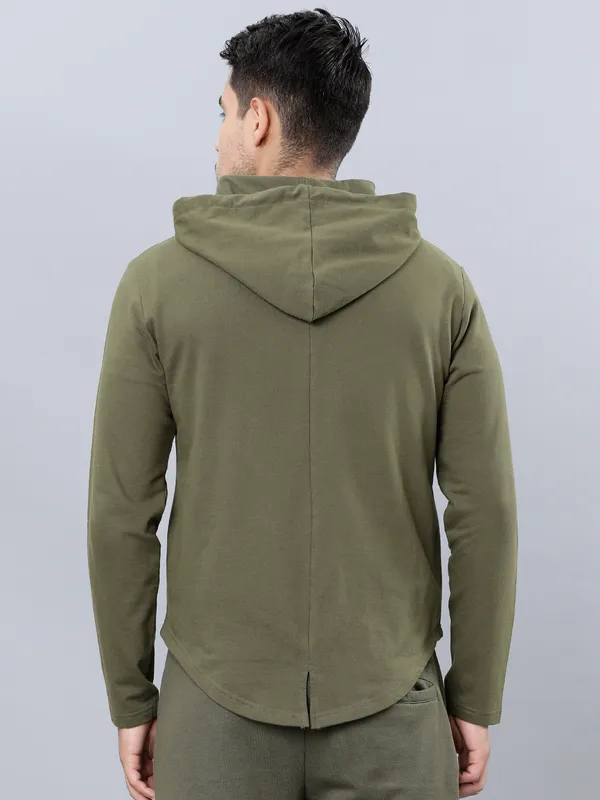 Highlander Men Olive Hooded Front-Open Sweatshirt