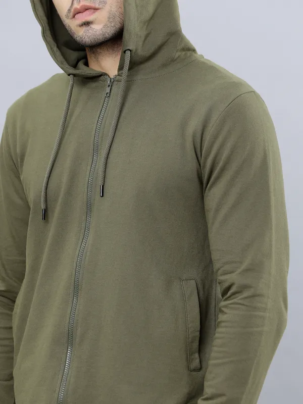 Highlander Men Olive Hooded Front-Open Sweatshirt