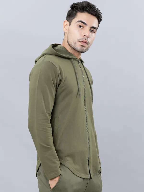 Highlander Men Olive Hooded Front-Open Sweatshirt