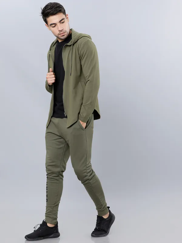 Highlander Men Olive Hooded Front-Open Sweatshirt