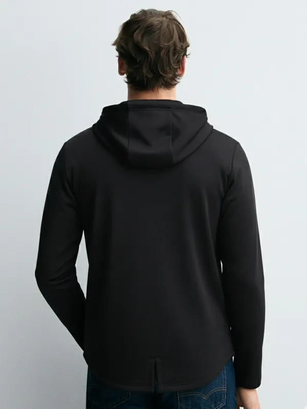 Highlander Men Black Hooded Front-Open Sweatshirt