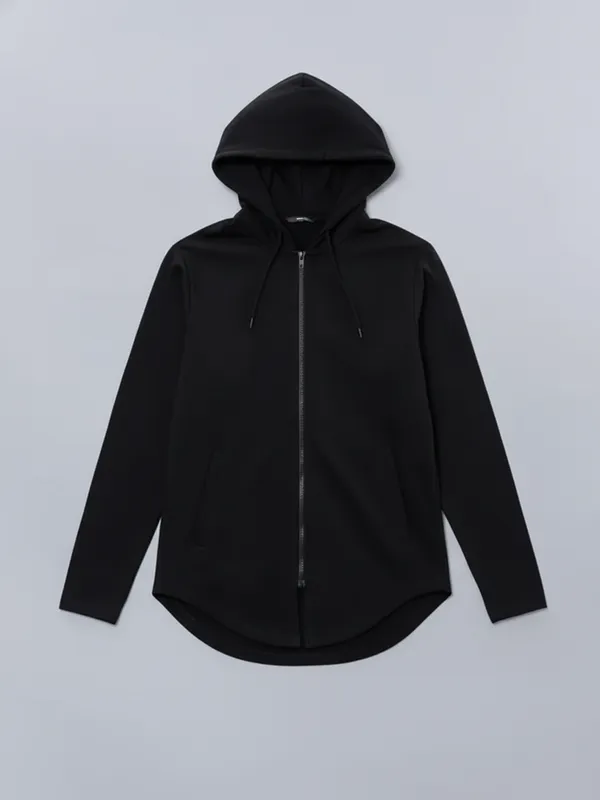 Highlander Men Black Hooded Front-Open Sweatshirt