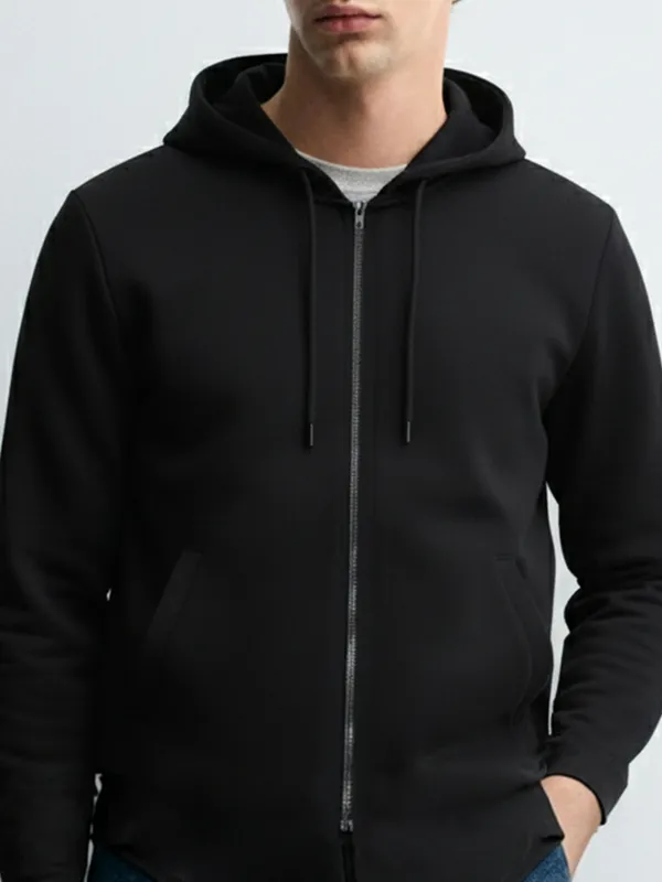 Highlander Men Black Hooded Front-Open Sweatshirt