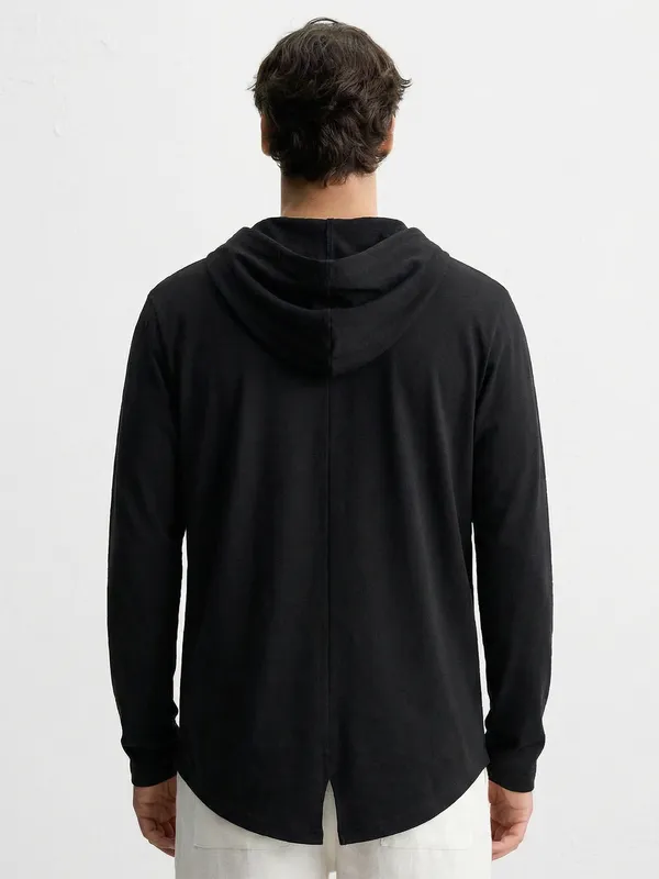 Highlander Men Black Hooded Front-Open Sweatshirt