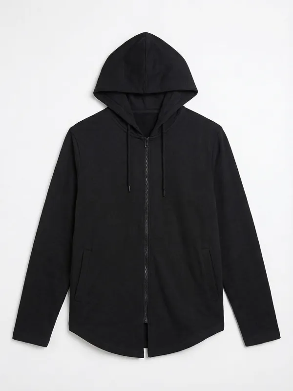 Highlander Men Black Hooded Front-Open Sweatshirt