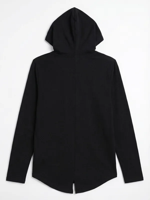 Highlander Men Black Hooded Front-Open Sweatshirt