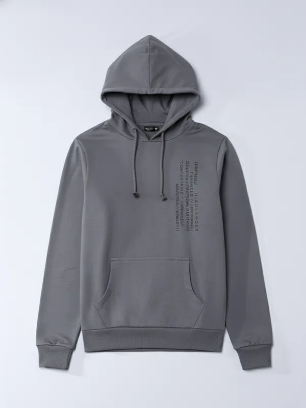 Highlander Men Grey Hooded Pullover Sweatshirt