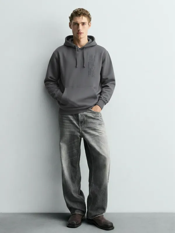 Highlander Men Grey Hooded Pullover Sweatshirt