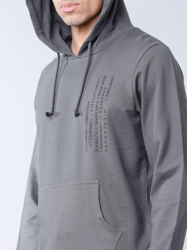 Highlander Men Grey Hooded Pullover Sweatshirt