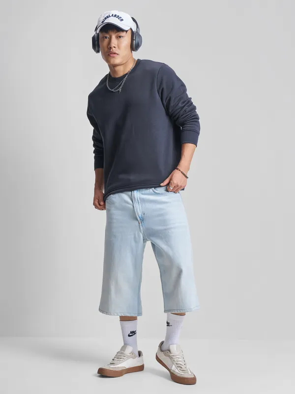 Highlander Men Navy Blue Round Neck Pullover Sweatshirt