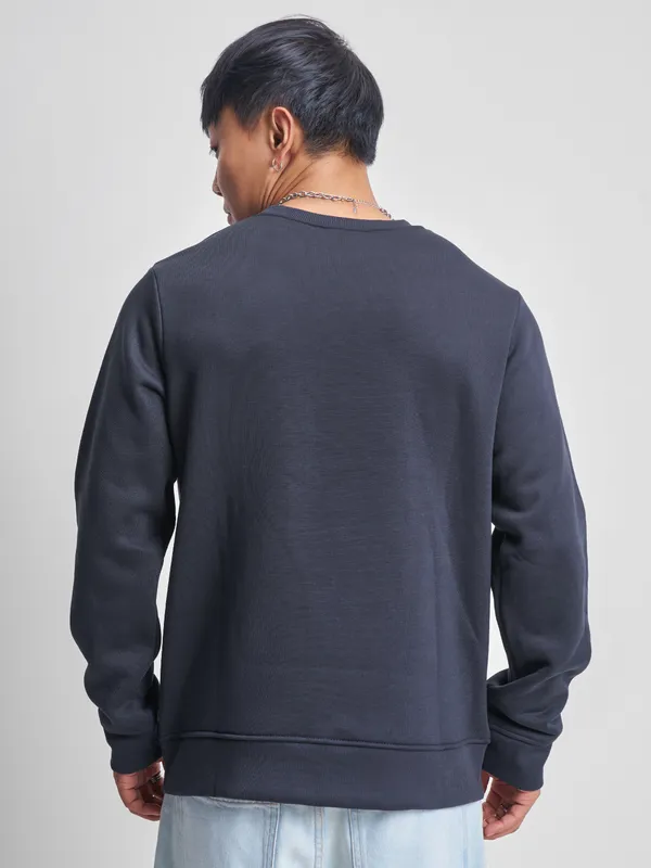 Highlander Men Navy Blue Round Neck Pullover Sweatshirt