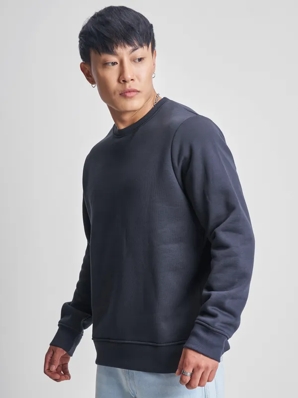 Highlander Men Navy Blue Round Neck Pullover Sweatshirt