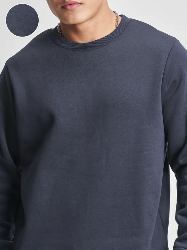 Highlander Men Navy Blue Round Neck Pullover Sweatshirt