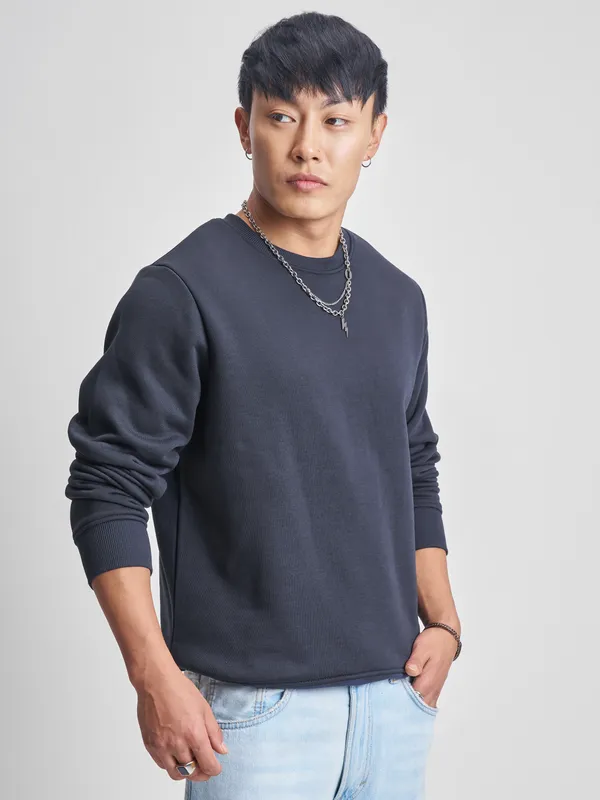 Highlander Men Navy Blue Round Neck Pullover Sweatshirt